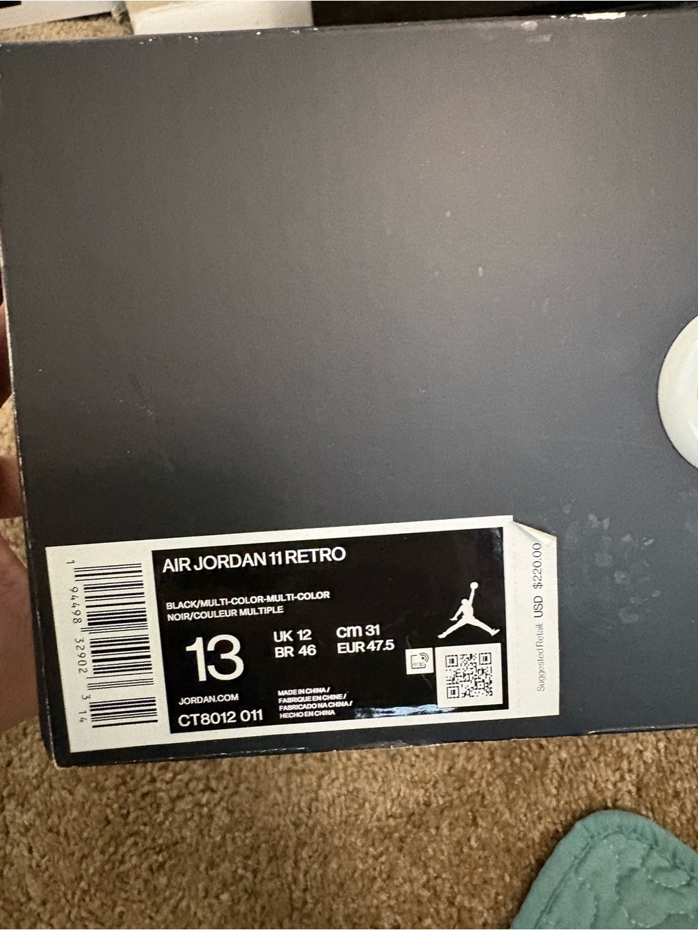 Jordan Black Air Jordan 11 Retro Box with Label